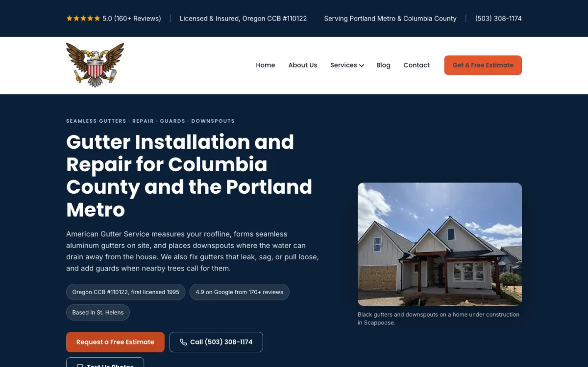American Gutter Service website homepage