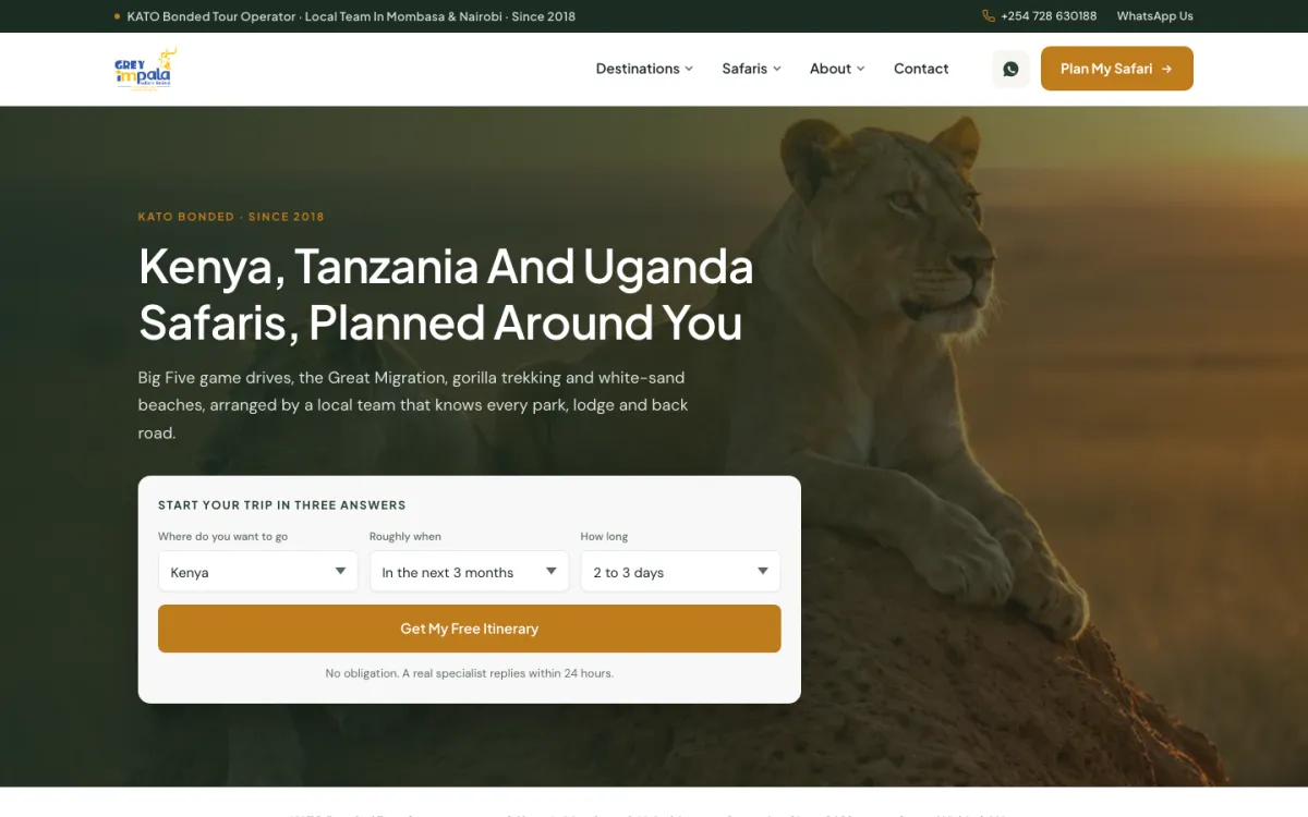 Grey Impala Safaris website homepage